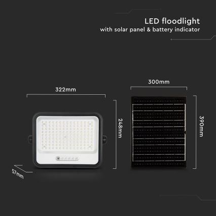 LED Ściemnialny solarny reflektor LED/300W/3,2V 2000-8000K IP65 15000 mAh czarny + pilot zdalnego sterowania
