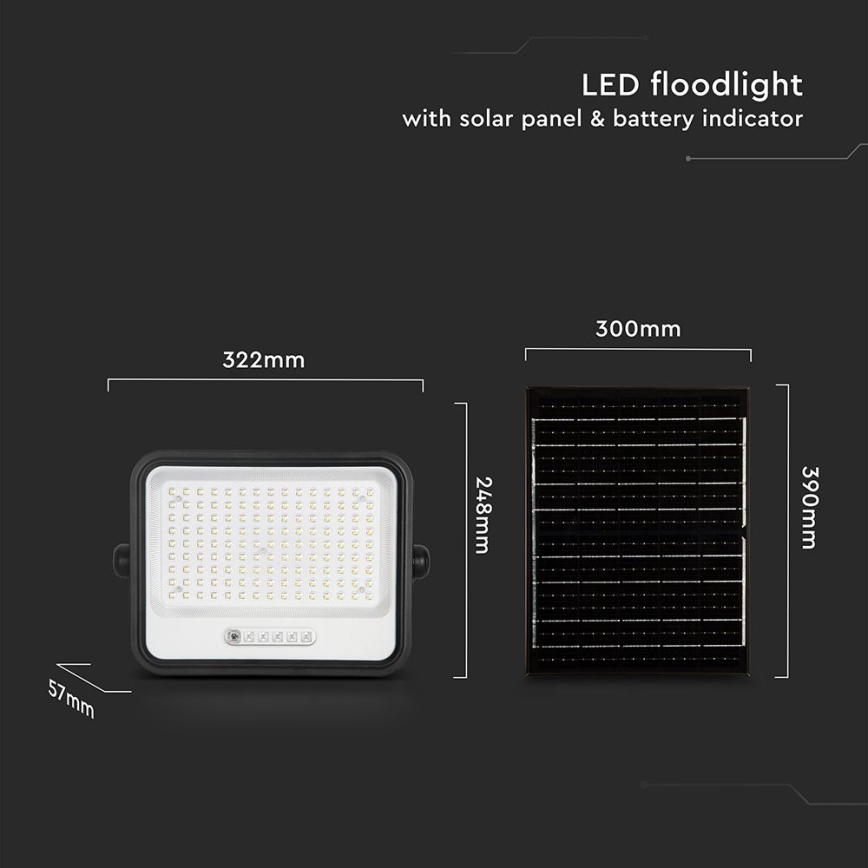 LED Ściemnialny solarny reflektor LED/300W/3,2V 2000-8000K IP65 15000 mAh czarny + pilot zdalnego sterowania