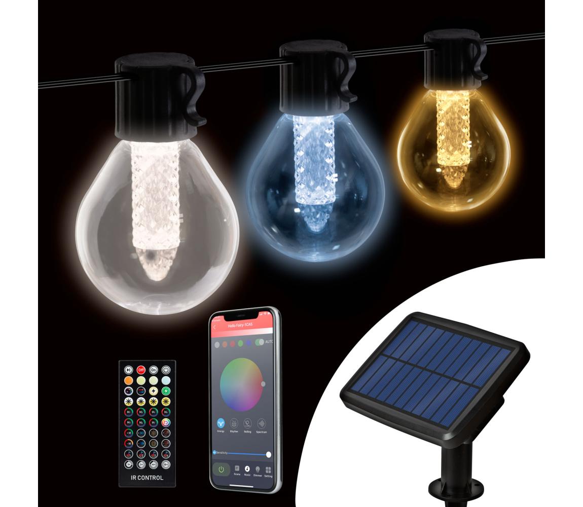 LED ściemnialny solarny łańcuch świetlny 15xLED/1,5W/3,7/5V 2200 mAh 9 m IP65 czarny + pilot