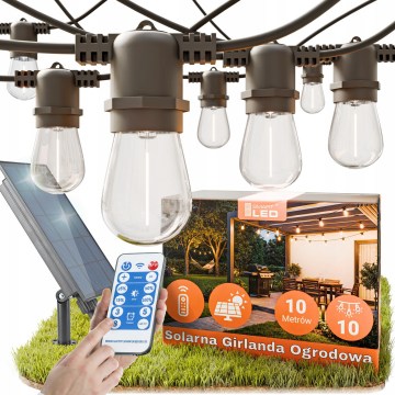 LED ściemnialny solarny łańcuch dekoracyjny 10xE27/0,3W/3/5V USB 2400 mAh 10,62 m IP65 czarny + pilot zdalnego sterowania