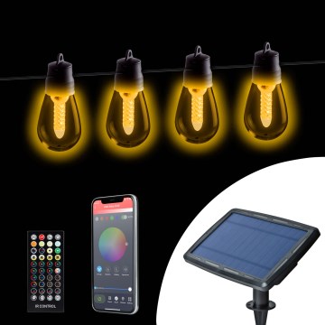 LED ściemnialny solarny łańcuch świetlny 25xLED/1,5W/3,7/5V 2700-10000K 2200 mAh 15 m IP65 czarny + pilot zdalnego sterowania