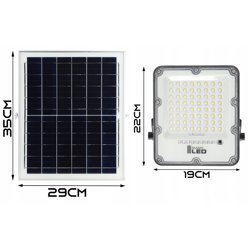Ściemnialny solarny reflektor LED/100W/3,2V 5000K 10500 mAh IP65 czarny + zdalne sterowanie
