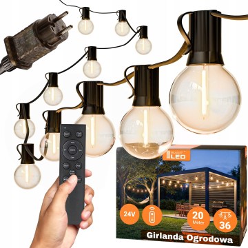 LED ściemnialny zewnętrzny łańcuch dekoracyjny 36xE12/1W/24/230V 22,35 m IP65 czarny + zdalne sterowanie