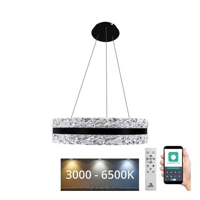 LED Ściemnialny żyrandol kryształowy na lince LED/80W/230V 3000-6500K czarny + pilot zdalnego sterowania