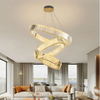 LED ściemnialny kryształowy żyrandol na linkę LED/115W/230V 3000-6500K chrom/złoto + pilot do zdalnego sterowania