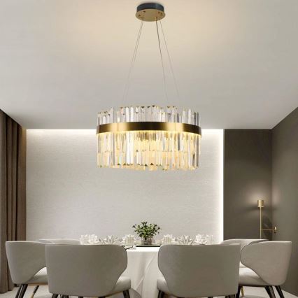 LED Regulowany kryształowy żyrandol na linkę LED/70W/230V 3000-6500K złoty + pilot do sterowania