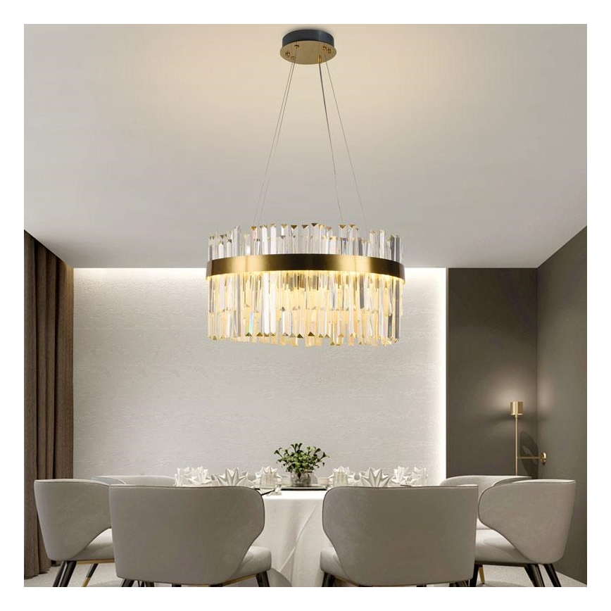 LED Regulowany kryształowy żyrandol na linkę LED/70W/230V 3000-6500K złoty + pilot do sterowania
