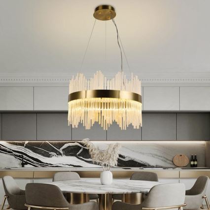 LED Regulowany kryształowy żyrandol na linkę LED/70W/230V 3000-6500K złoty + pilot do sterowania