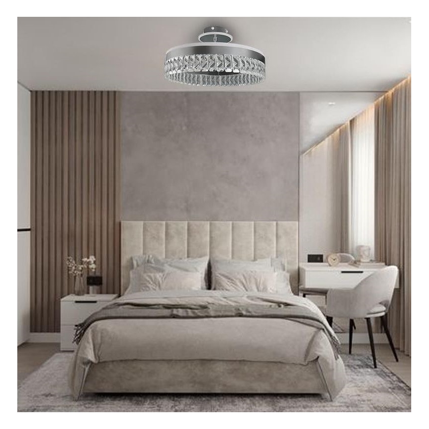 LED Ściemnialny kryształowy żyrandol natynkowy LED/75W/230V 3000-6500K matowy chrom + zdalne sterowanie