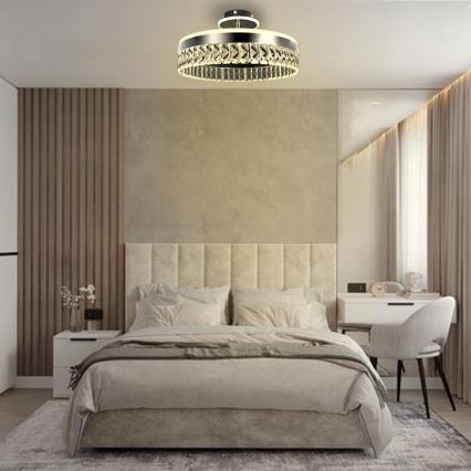 LED Ściemnialny kryształowy żyrandol natynkowy LED/75W/230V 3000-6500K matowy chrom + zdalne sterowanie
