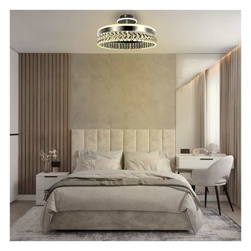 LED Ściemnialny kryształowy żyrandol natynkowy LED/75W/230V 3000-6500K matowy chrom + zdalne sterowanie
