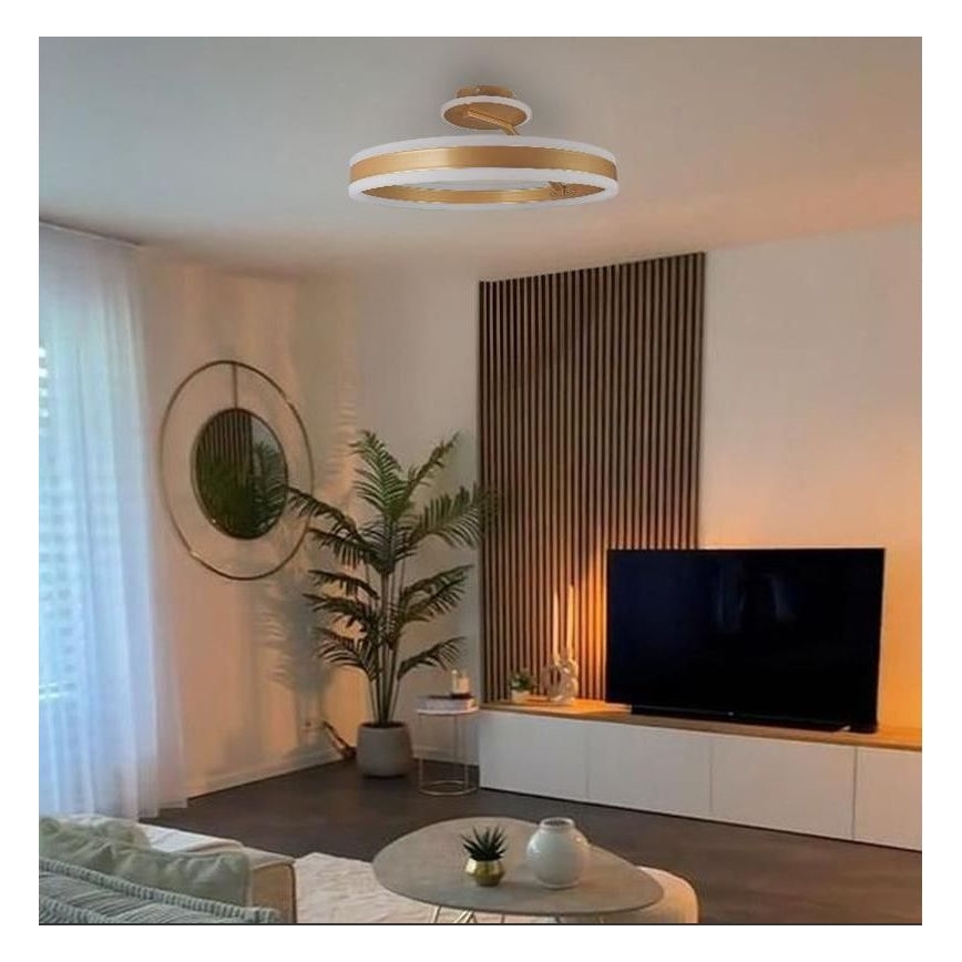 LED Ściemnialny żyrandol natynkowy LED/86W/230V 3000-6500K złoty + pilot zdalnego sterowania