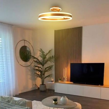 LED Ściemnialny żyrandol natynkowy LED/86W/230V 3000-6500K złoty + pilot zdalnego sterowania