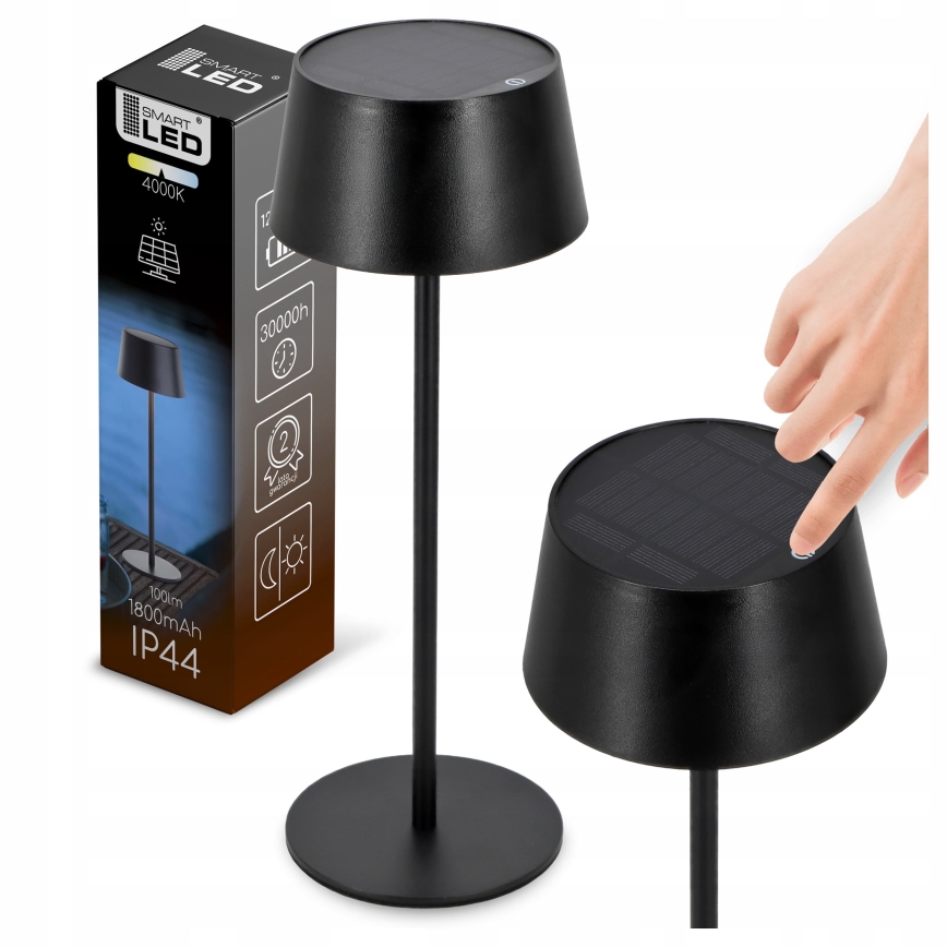 LED Ściemniana dotykowa lampa solarna LED/3W/5V USB 1800 mAh IP44 czarna