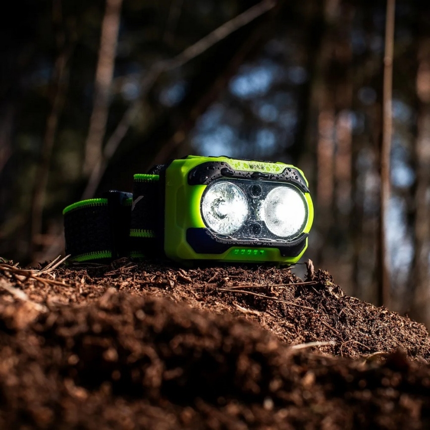 Czołówka LED z regulacją jasności, ładowalna, z czujnikiem i czerwonym światłem LED/10W/5V/3xAAA IP44 600 lm 1200 mAh