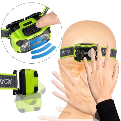 Czołówka LED z regulacją jasności, ładowalna, z czujnikiem i czerwonym światłem LED/10W/5V/3xAAA IP44 600 lm 1200 mAh