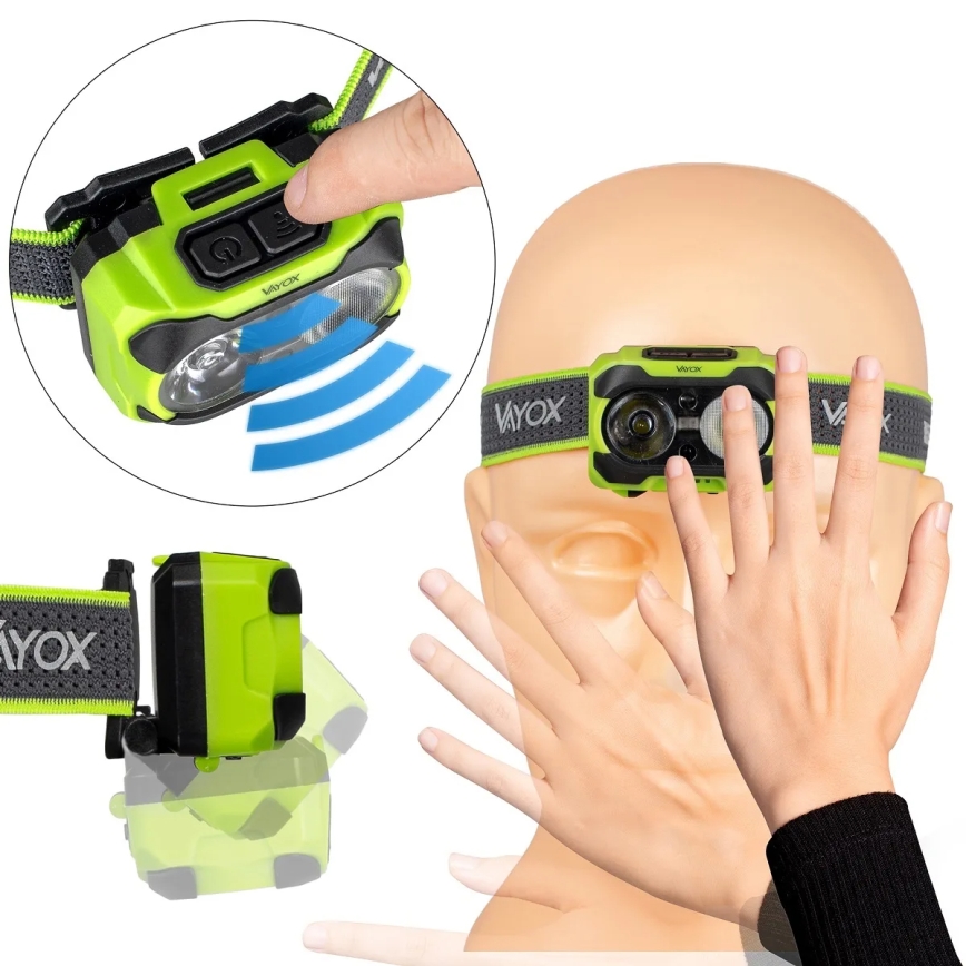 Czołówka LED z regulacją jasności, ładowalna, z czujnikiem i czerwonym światłem LED/10W/5V/3xAAA IP44 600 lm 1200 mAh