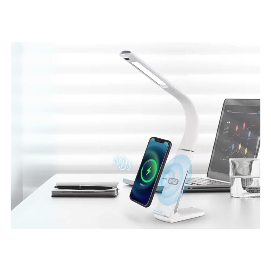 Ściemniana lampa biurkowa LED z bezprzewodowym ładowaniem i czujnikiem ruchu LORD EVO LED/8W/230V 3000K/4500K/6000K biała