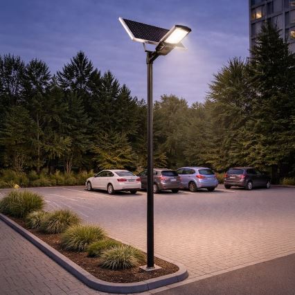Lampa uliczna LED z regulacją jasności, czujnikiem i panelem solarnym KOBRA LED/400W/3,2V 24000 mAh IP65 antracyt + pilot zdalnego sterowania