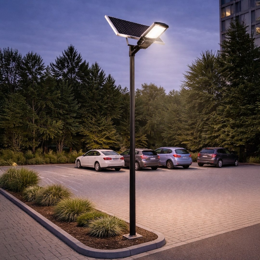 Lampa uliczna LED z regulacją jasności, czujnikiem i panelem solarnym KOBRA LED/400W/3,2V 24000 mAh IP65 antracyt + pilot zdalnego sterowania
