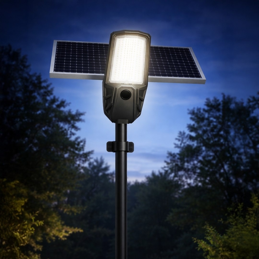 Lampa uliczna LED z regulacją jasności, czujnikiem i panelem solarnym KOBRA LED/400W/3,2V 24000 mAh IP65 antracyt + pilot zdalnego sterowania