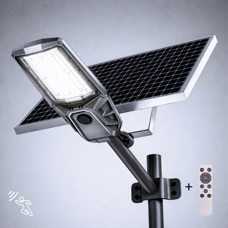 Lampa uliczna LED z regulacją jasności, czujnikiem i panelem solarnym KOBRA LED/400W/3,2V 24000 mAh IP65 antracyt + pilot zdalnego sterowania
