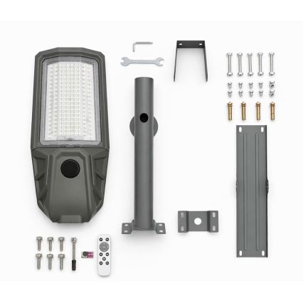 Lampa uliczna LED z regulacją jasności, czujnikiem i panelem solarnym KOBRA LED/400W/3,2V 24000 mAh IP65 antracyt + pilot zdalnego sterowania