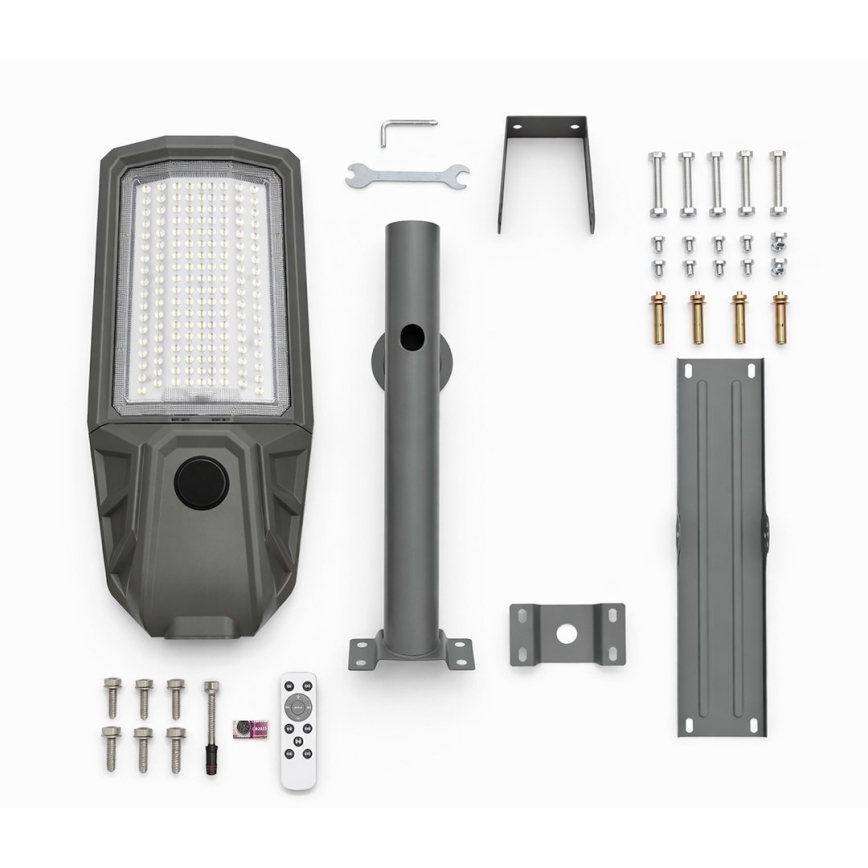 Lampa uliczna LED z regulacją jasności, czujnikiem i panelem solarnym KOBRA LED/400W/3,2V 24000 mAh IP65 antracyt + pilot zdalnego sterowania