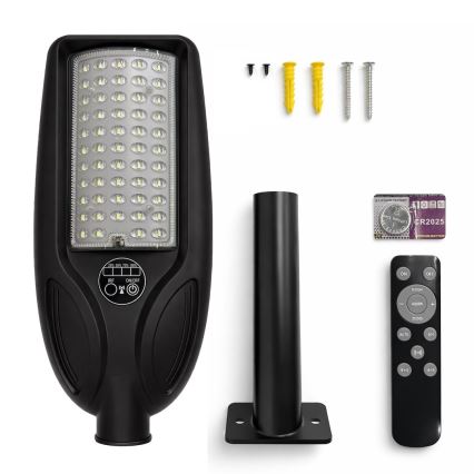 LED ściemnialna solarna lampa uliczna z czujnikiem VENICE LED/50W/3,2V 4000 mAh IP65 czarna + zdalne sterowanie
