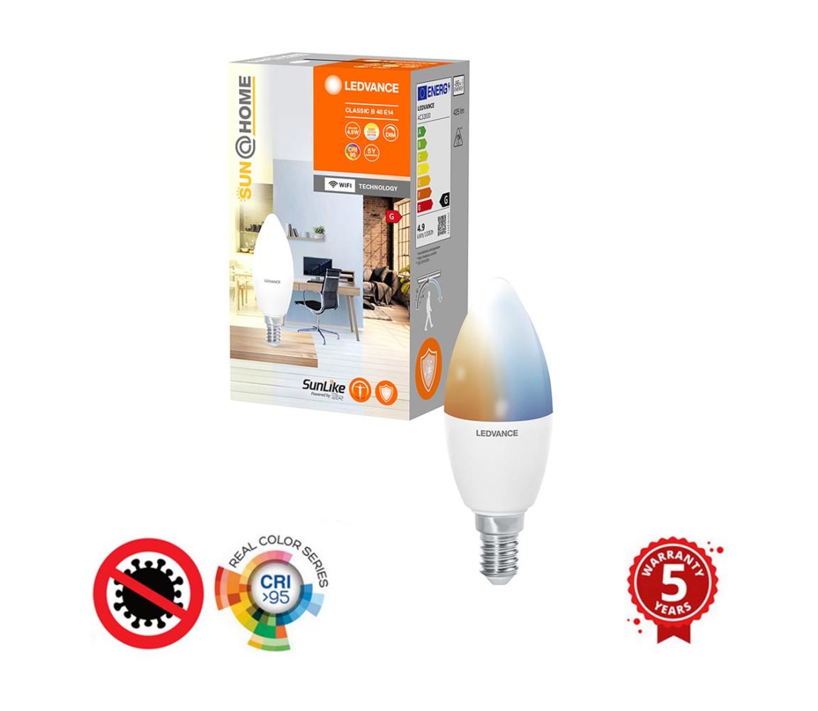 LED Ściemniana żarówka antybakteryjna B40 E14/4,9W/230V Wi-Fi - Ledvance