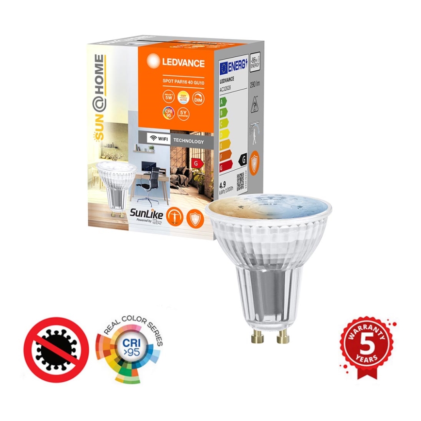 LED Ściemniana żarówka antybakteryjna PAR16 GU10/4,9W/230V Wi-Fi - Ledvance