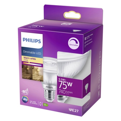 LED Ściemniana żarówka Philips E27/9,5W/230V 2700K