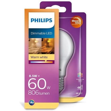 LED Ściemniana żarówka Philips Warm Glow  A60 E27/8,5W/230V 2200-2700K CRI 90