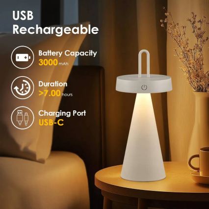 LED ściemnialna zewnętrzna ładowalna dotykowa lampa stołowa HALO LED/1,5W/3,7V 3000 mAh IP44 szara