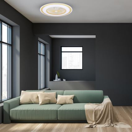 LED Ściemniany plafon z wentylatorem ZEPHYR LED/48W/230V 3000-6000K złoty + pilot