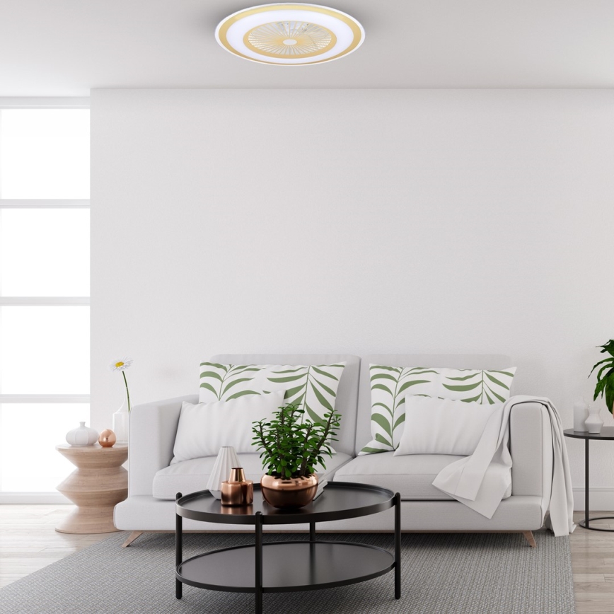 LED Ściemniany plafon z wentylatorem ZEPHYR LED/48W/230V 3000-6000K złoty + pilot
