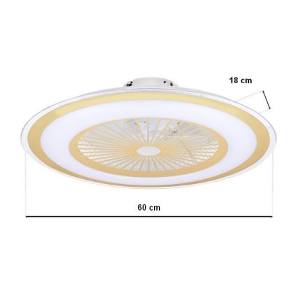 LED Ściemniany plafon z wentylatorem ZONDA LED/65W/230V 3000-6500K złoty + pilot