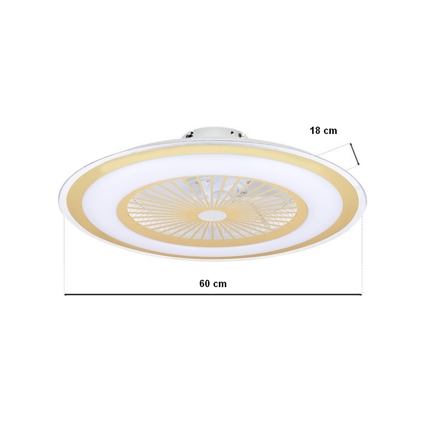 LED Ściemniany plafon z wentylatorem ZONDA LED/65W/230V 3000-6500K złoty + pilot