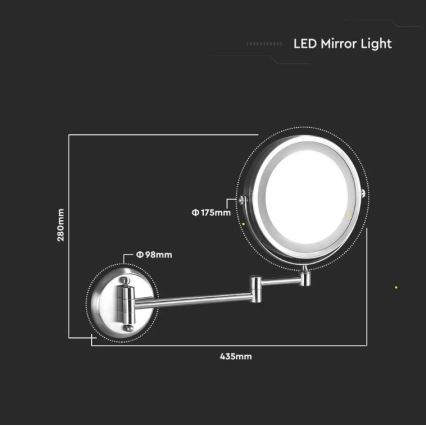 LED Ścienne lusterko kosmetyczne LED/3W/6V IP44