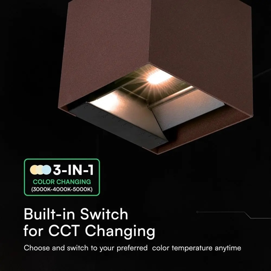 Solarny kinkiet LED z czujnikiem 9W/3,7V 3000/4000/5000K IP65 2600 mAh brązowy
