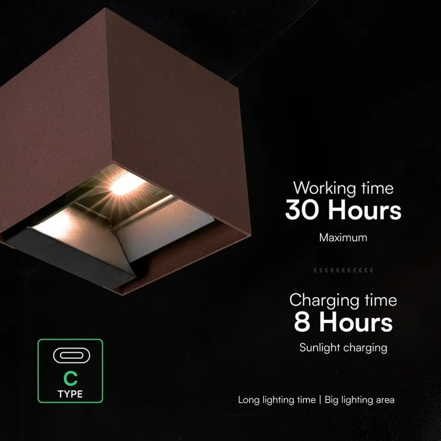 Solarny kinkiet LED z czujnikiem 9W/3,7V 3000/4000/5000K IP65 2600 mAh brązowy