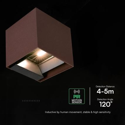 Solarny kinkiet LED z czujnikiem 9W/3,7V 3000/4000/5000K IP65 2600 mAh brązowy