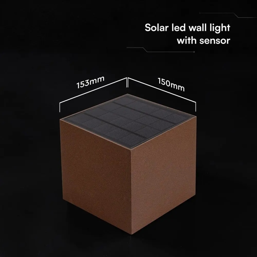 Solarny kinkiet LED z czujnikiem 9W/3,7V 3000/4000/5000K IP65 2600 mAh brązowy