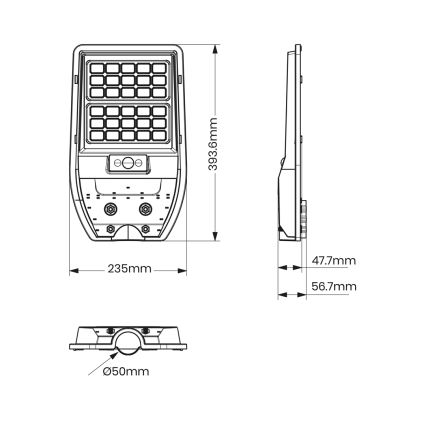 LED Solarna lampa uliczna VIA 50W/5000 mAh 3,2V 6000K IP65 + pilot