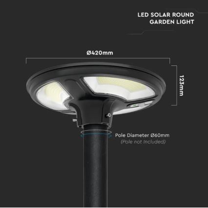 LED Solarna lampa uliczna z czujnikiem LED/10W/3,2V 6500K IP65 25000 mAh + zdalne sterowanie
