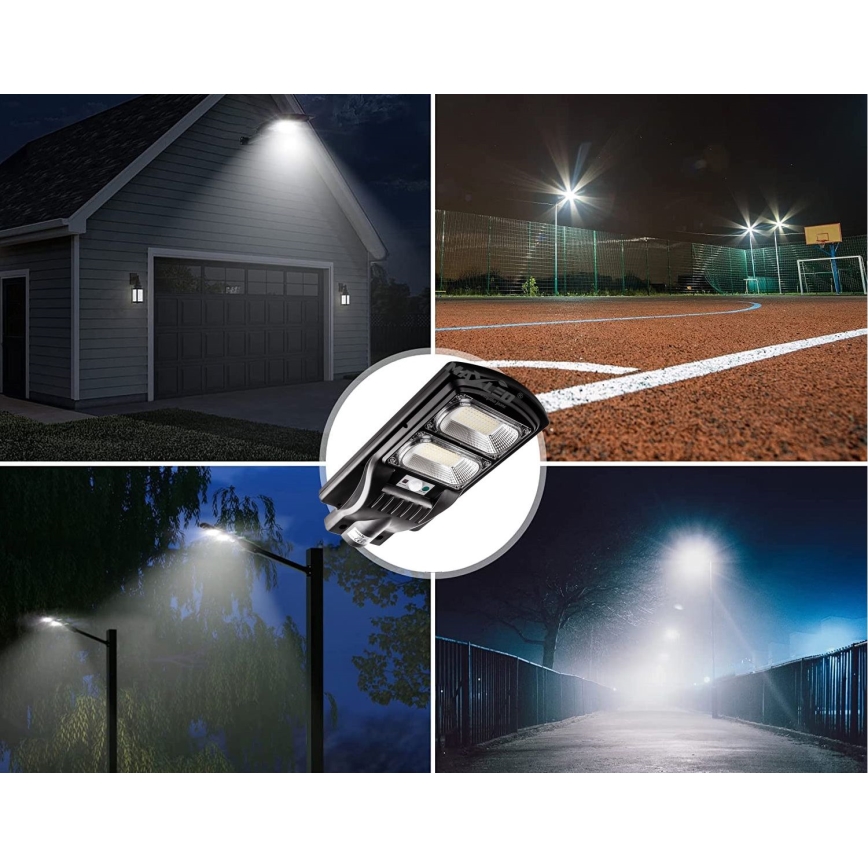LED Ściemnialna solarna lampa uliczna z czujnikiem LED/120W/6V 6500K IP65 czarny + zdalne sterowanie