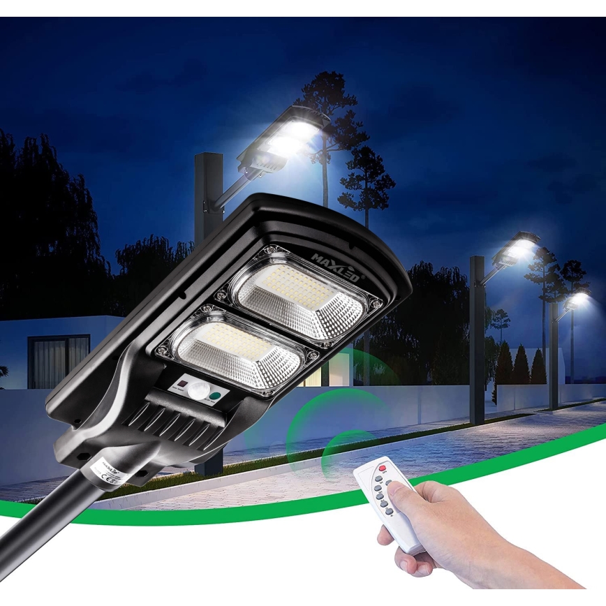 LED Ściemnialna solarna lampa uliczna z czujnikiem LED/120W/6V 6500K IP65 czarny + zdalne sterowanie