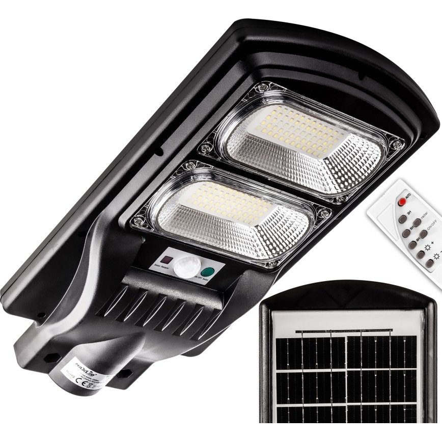 LED Ściemnialna solarna lampa uliczna z czujnikiem LED/120W/6V 6500K IP65 czarny + zdalne sterowanie