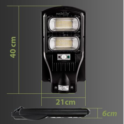 LED Ściemnialna solarna lampa uliczna z czujnikiem LED/120W/6V 6500K IP65 czarny + zdalne sterowanie