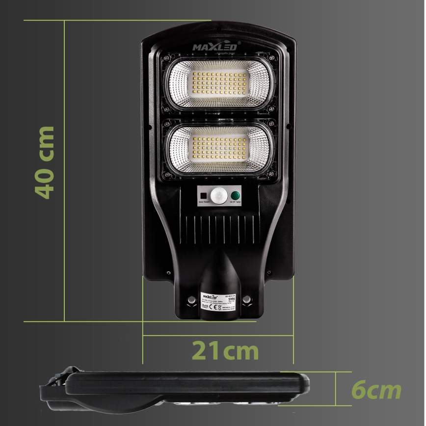 LED Ściemnialna solarna lampa uliczna z czujnikiem LED/120W/6V 6500K IP65 czarny + zdalne sterowanie